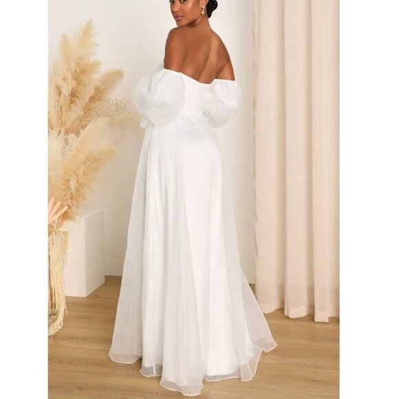 Lulu's Elegant White Off-Shoulder Wedding Dress - Picture 3 of 9